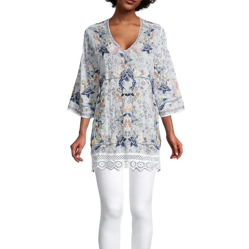 Johnny Was Azalia Tunic Top White Small
